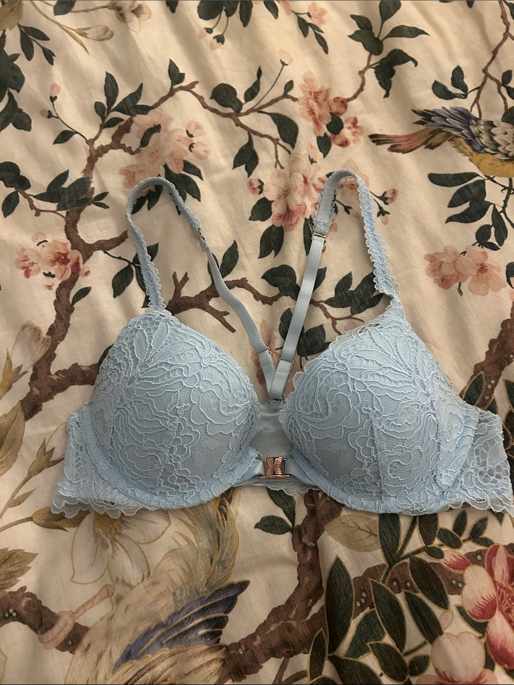 Light Blue Lace Push-Up Bra with Front Closure